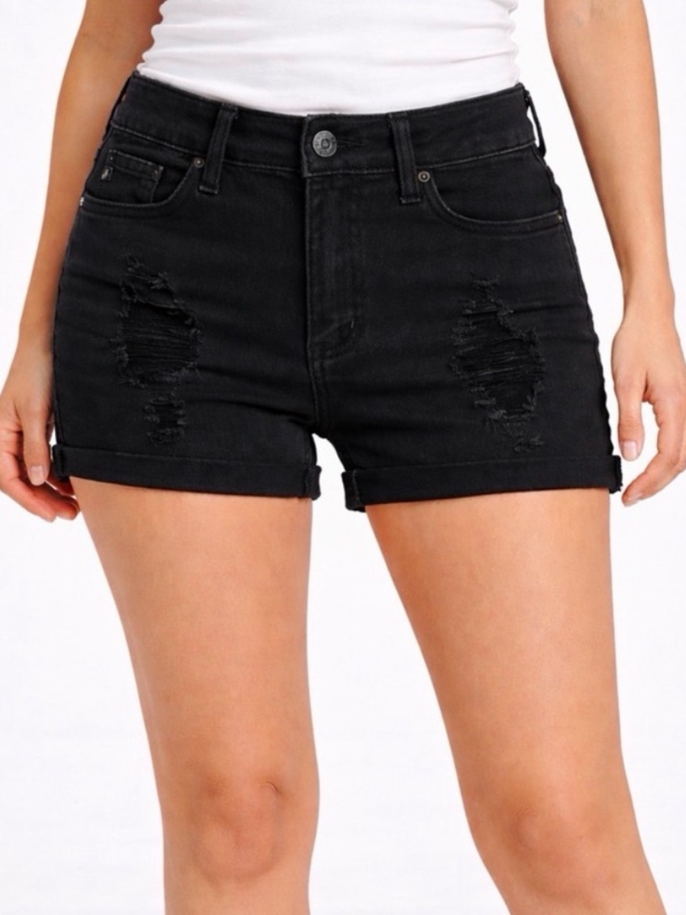 KanCan Black Distressed Denim Shorts Women’s Size 24(A335)✨